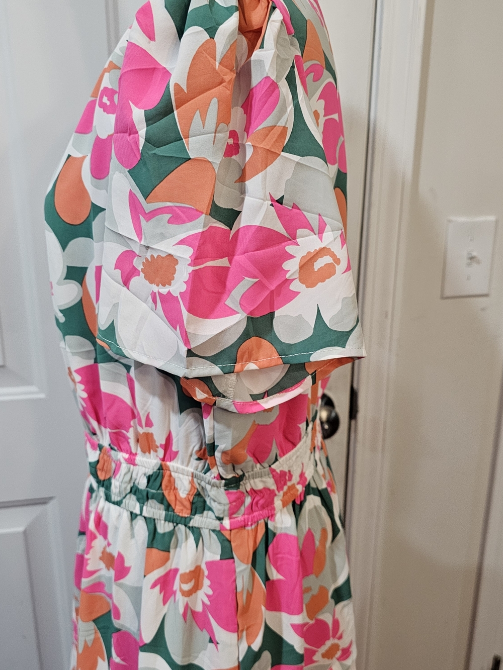 PrettyGarden Pink & Green Floral Maxi Dress with Elastic Waist Size Large{Bx10} - Picture 8 of 14